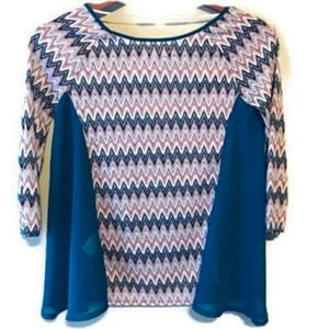 A'REVE Chiffon Side Chevron Crochet Lace Top